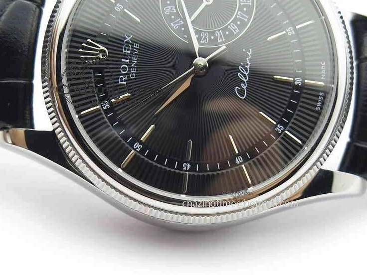 1223 Cellini Date VF Best Edition SS Black Dial Stick Markers On Black Leather Strap A Lightweight 3725